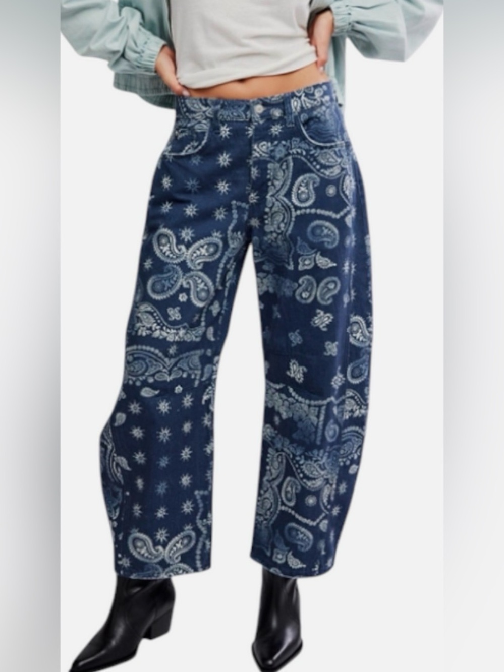 Free People We the Free Printed Good Luck Barrel Jeans - Picture 5 of 12